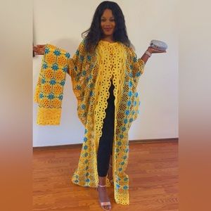 Elegant African Lace Kimono with rhinestones effect. Classy and durable.